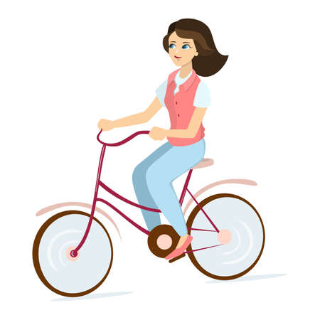 Woman rides bicycle.のイラスト素材