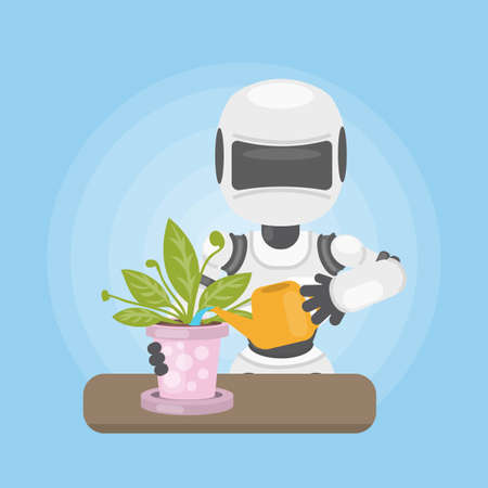 Robot with flower.のイラスト素材