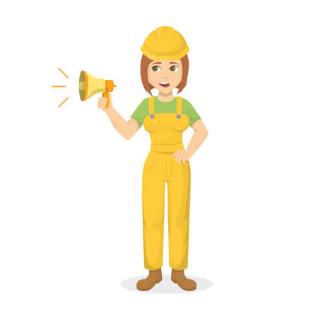Female builder with megaphone.のイラスト素材