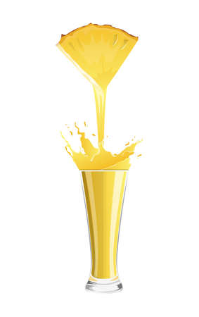 Fresh pineapple juice in glass on white background. Splash beverage with fruit slice.のイラスト素材