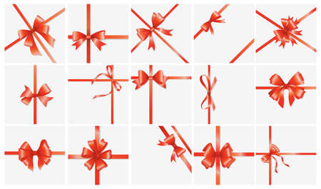 Bows and ribbons on white background. Holiday decoration for cards and gifts.のイラスト素材