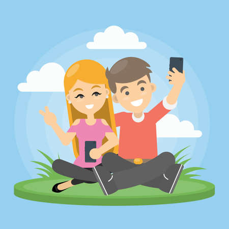 Couple take selfie.のイラスト素材