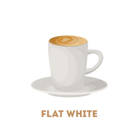 Isolated flat white coffee. White cup on white background.のイラスト素材