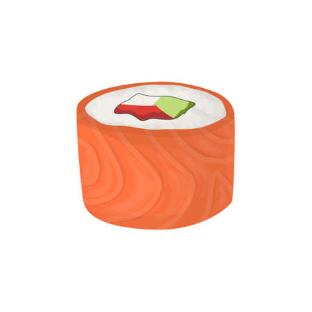 Isolated sushi roll with salmon and vegetables on white background.のイラスト素材