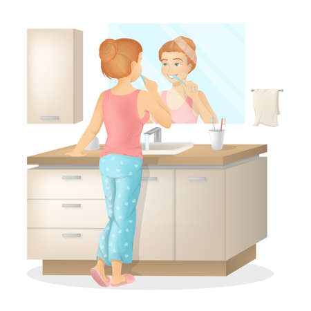 Woman brushes teeth.のイラスト素材