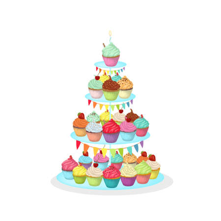 Birthday cupcakes cake.のイラスト素材