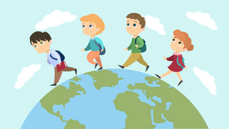 School children walk.のイラスト素材