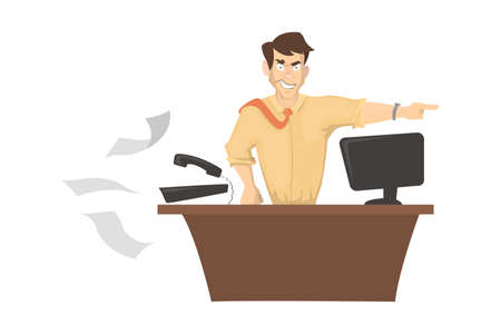 Isolated angry boss with table. Firing employees.のイラスト素材