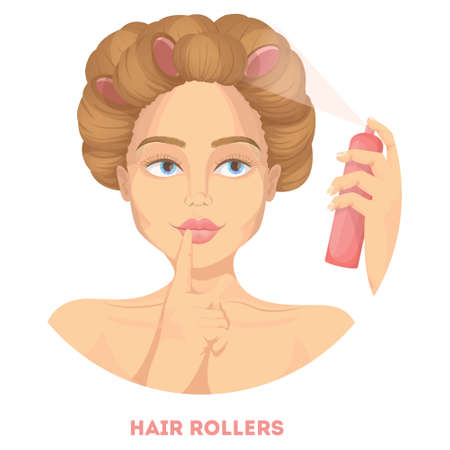 Woman with hair rollers.のイラスト素材