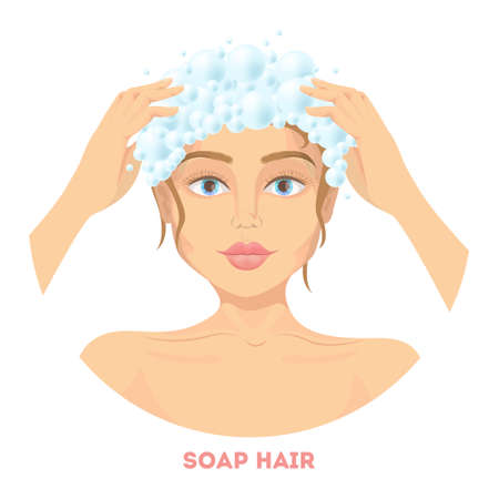 Woman washing hair.のイラスト素材