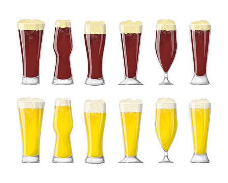 Beer glasses set. White and dark beer with craft beer.のイラスト素材
