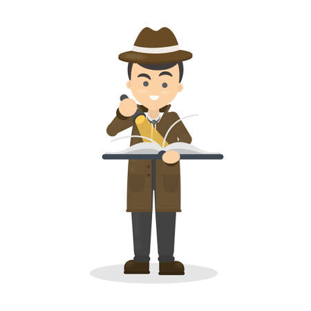 Detective with book and light searching for answers.のイラスト素材