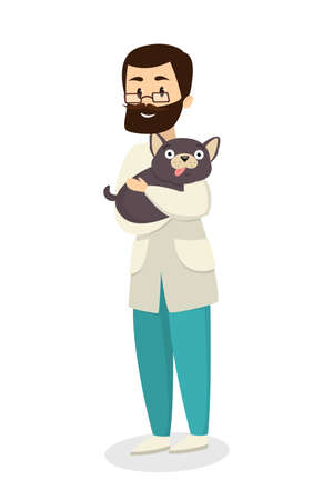Isolated male veterinarian doctor with dog on white background.のイラスト素材