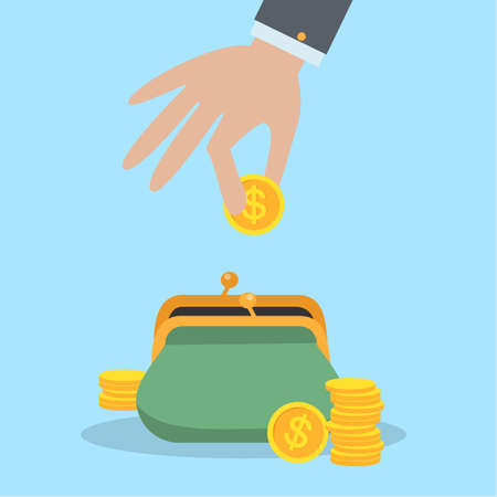 Putting coins in purse.のイラスト素材