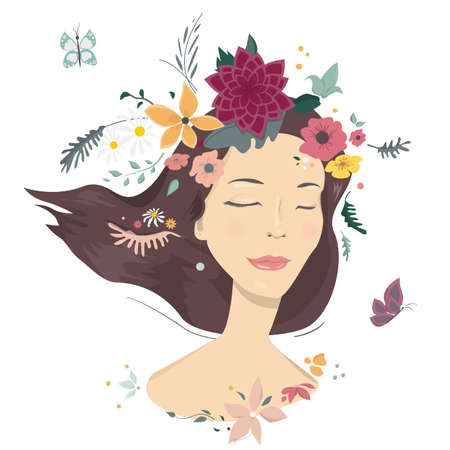 Woman with flowers.のイラスト素材