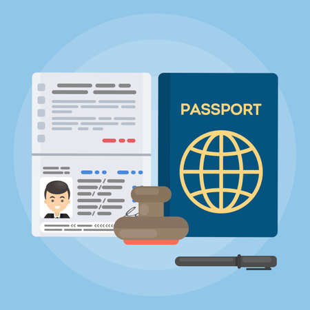 Passport of a man with cover and stamp.のイラスト素材