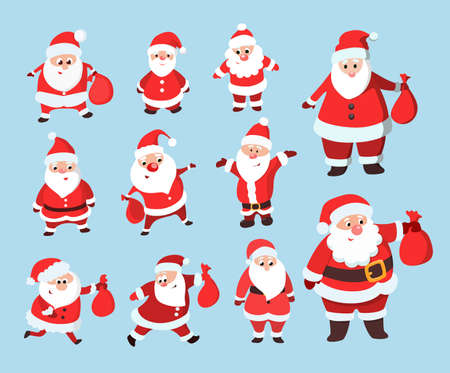 Santa Claus set. Funny cartoon character in different poses.のイラスト素材