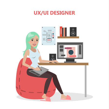 Kemale designer at office with computerのイラスト素材