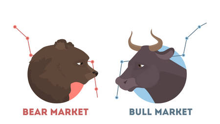 Bull and bear concept illustration. Market exchanging, trading and business.のイラスト素材