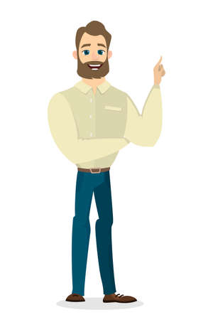 Isolated smiling businessman pointing on white background.のイラスト素材