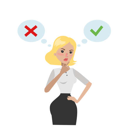 Right or wrong. Woman deciding what to choose.のイラスト素材