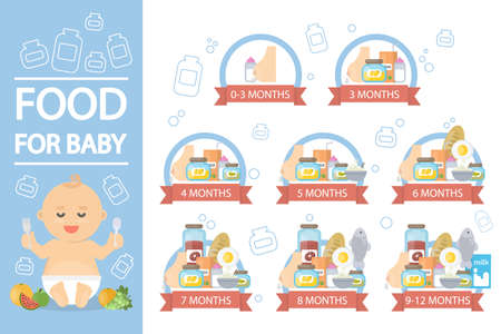 Food for baby. Infographics of appropriate food for baby age.のイラスト素材