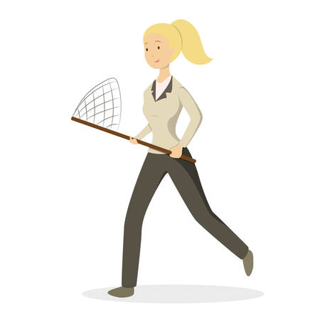 Businesswoman with net trying to catch success.のイラスト素材