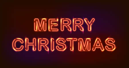 Merry Christmas red neon lights on dark background.のイラスト素材