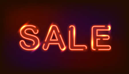 Sale red neon lights banner on dark background.のイラスト素材