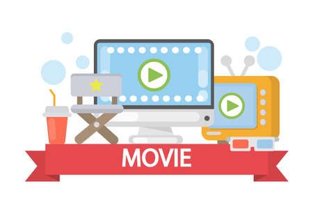 Movie concept illustration. Film on the screen of computer and TV.のイラスト素材