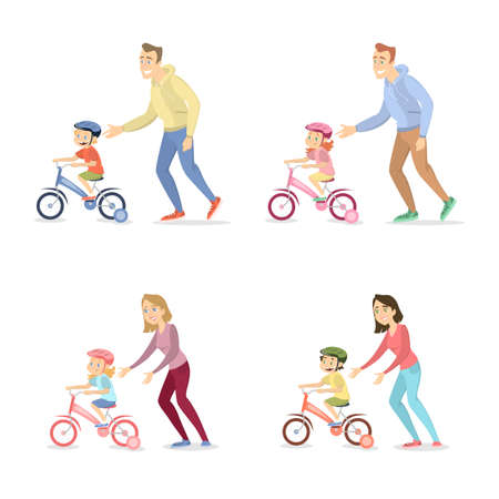 Children teaching cycling.のイラスト素材