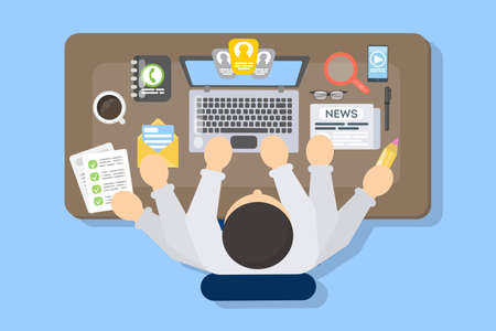 Businessman multitasking at work.のイラスト素材