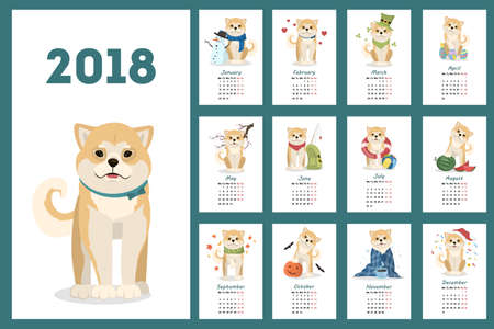 Shiba dogs calendar.のイラスト素材