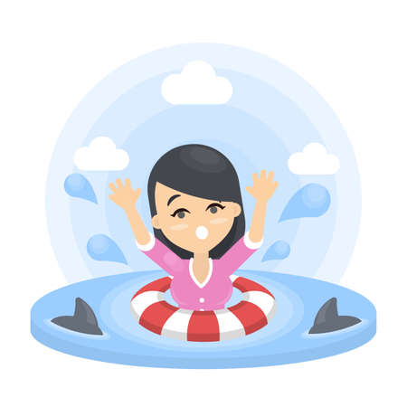 Woman with sharks.のイラスト素材