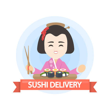 Asian sushi delivery.のイラスト素材