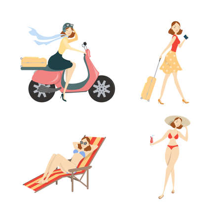 Woman on vacation set.のイラスト素材