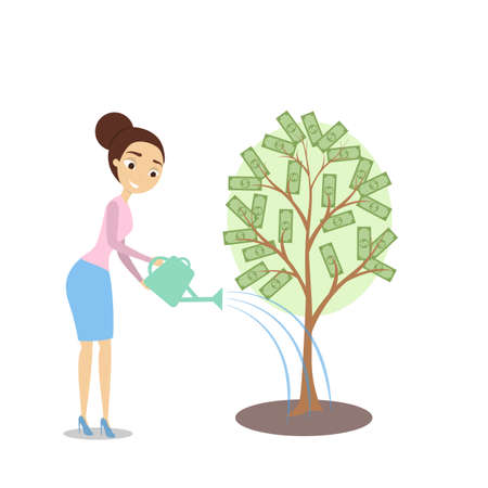 Watering money tree.のイラスト素材