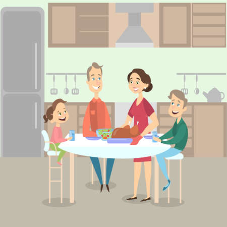 Family dinner with turkey.のイラスト素材