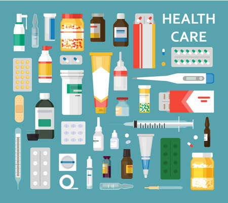 Medicaments set illustrations.のイラスト素材