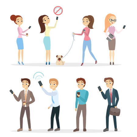 People with smartphones set.のイラスト素材