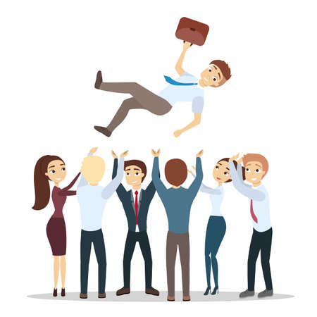 Team throwing businessman.のイラスト素材