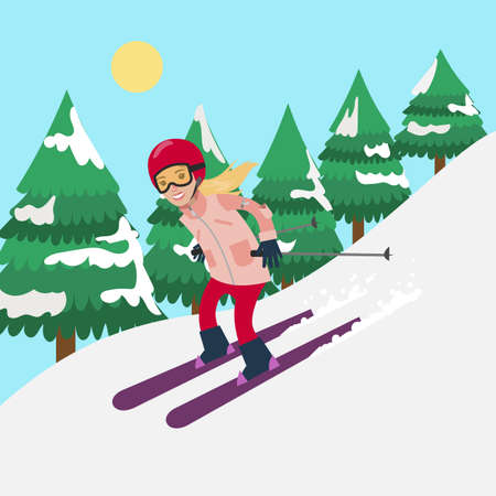 Woman on ski.のイラスト素材