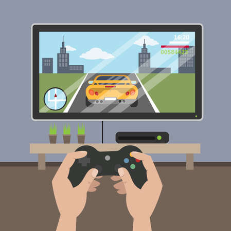 Playing videogame on tv.
