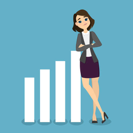 Isolated businesswoman leaning on growing data chart.のイラスト素材