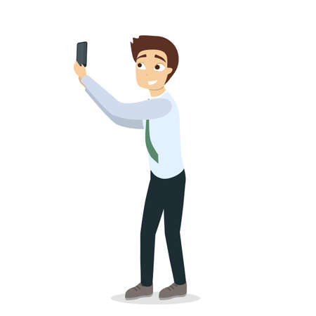 Man taking selfie on colorful presentation.のイラスト素材