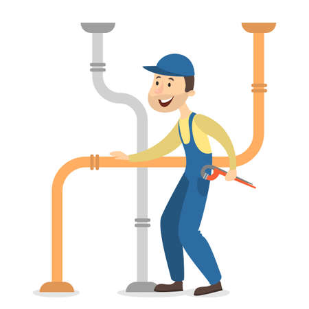 Plumber man with pipes.のイラスト素材