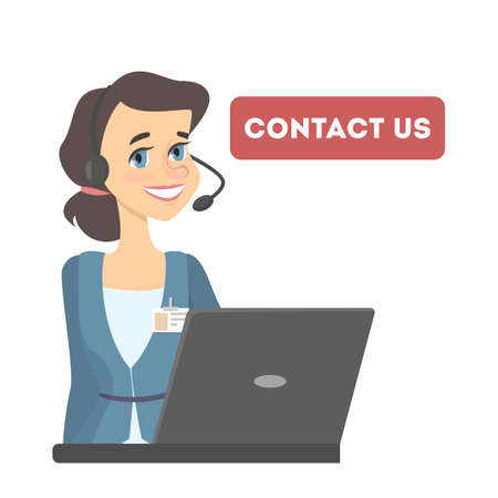 Contact us illustration. Woman from support service center.のイラスト素材