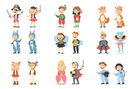 Children costumes set. Animals and insects, superheroes and pirates.のイラスト素材