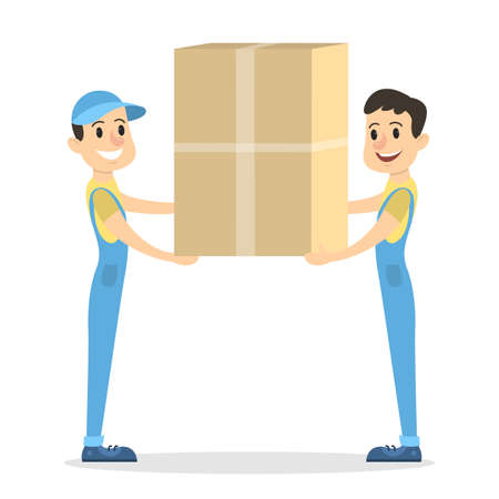 Isolated parcel movers delivering on white background.のイラスト素材