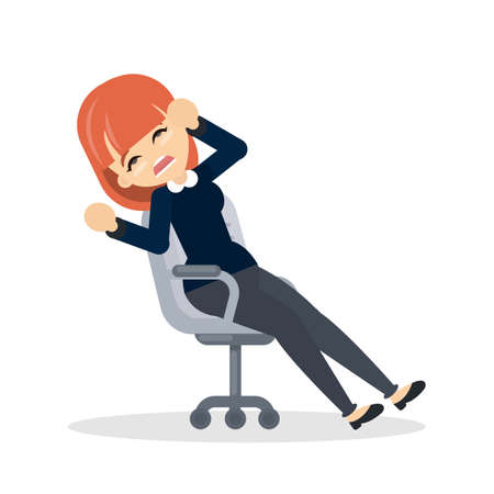 Isolated tired woman sitting in office chair on white.のイラスト素材